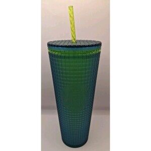 Starbucks Green Jelly Matte Lime Grid Cold Cup Tumbler Square Straw 24 oz. Venti